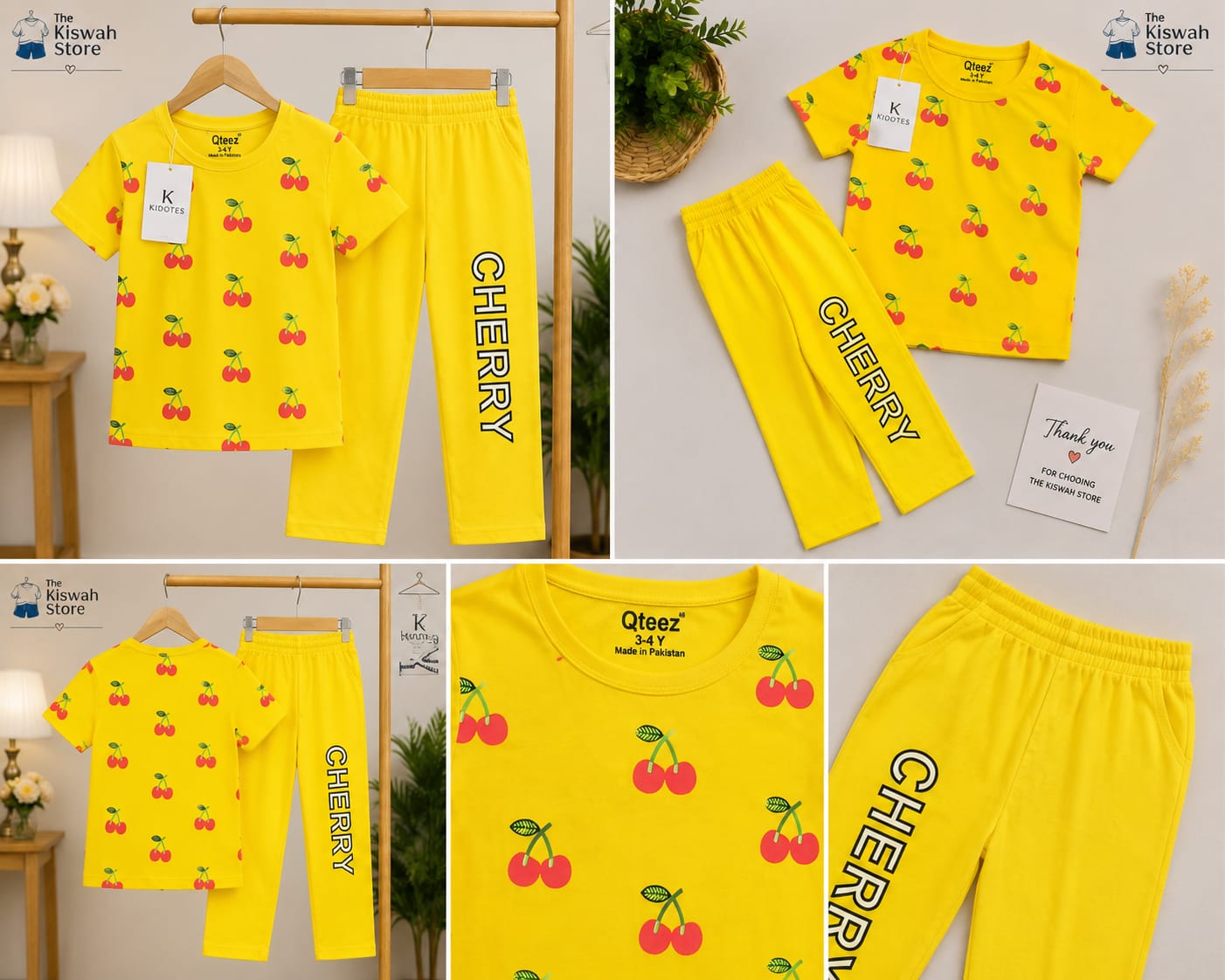 Kids Yellow Cherry Printed 2 Piece